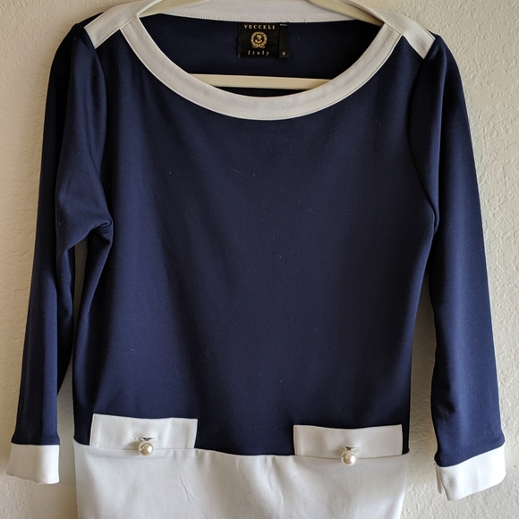 Vecceli Italy Women's Dark Blue & White Top - Picture 5 of 8